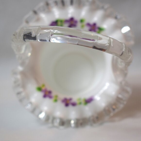 Vintage Fenton Silver Crest Milk Glass Basket Hand Painted  Violets In The Snow - Picture 6 of 7